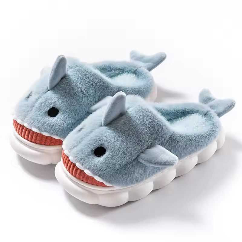 Shark Plush Slippers - Fluffy Cartoon Winter Platform