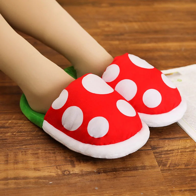 Piranha Plant Plush Slippers - Mario Mushroom Style