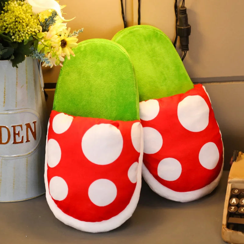 Piranha Plant Plush Slippers - Mario Mushroom Style