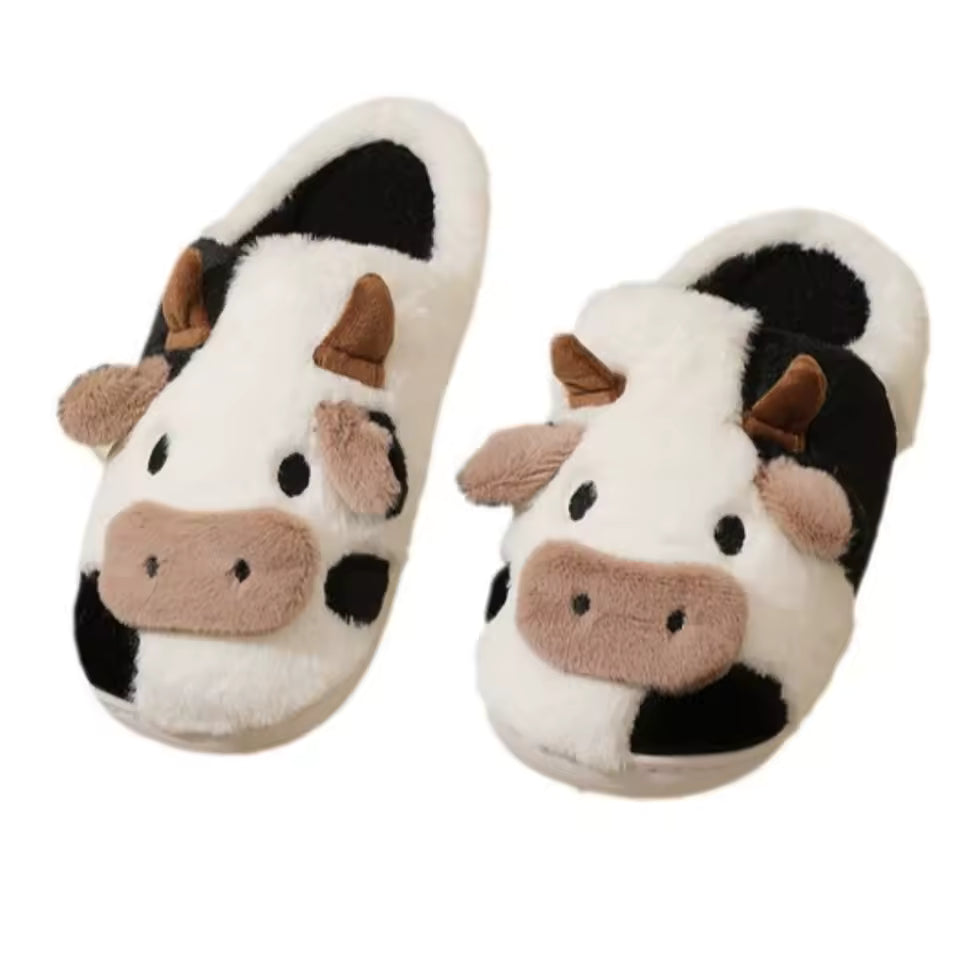 Brown Cow Plush Slippers